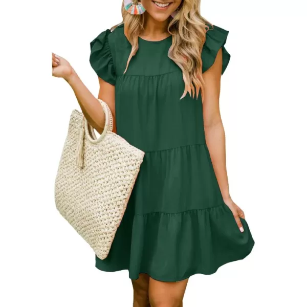 LYANER Women's Ruffle Cap Sleeve Crew Neck Tiered Babydoll Flowy Mini Dress