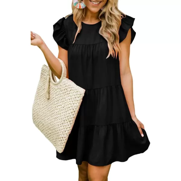 LYANER Women's Ruffle Cap Sleeve Crew Neck Tiered Babydoll Flowy Mini Dress