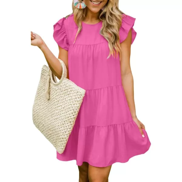 LYANER Women's Ruffle Cap Sleeve Crew Neck Tiered Babydoll Flowy Mini Dress