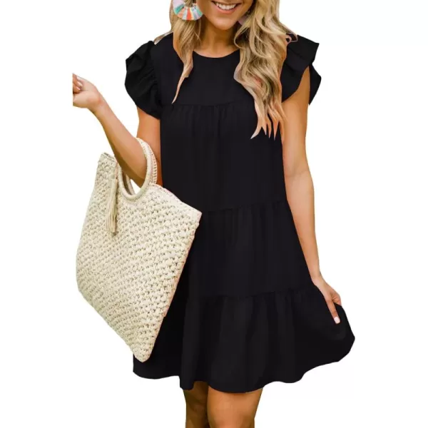 LYANER Women's Ruffle Cap Sleeve Crew Neck Tiered Babydoll Flowy Mini Dress