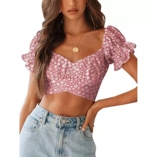 LYANER Women's Ruffle Short Sleeve Tie Up Back Crop Top Off Shoulder Bardot Blouse