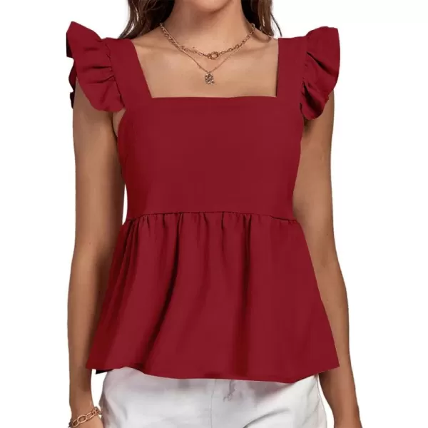 LYANER Women's Ruffle Strap Sleeveless Square Neck Summer Tank Top Peplum Blouse