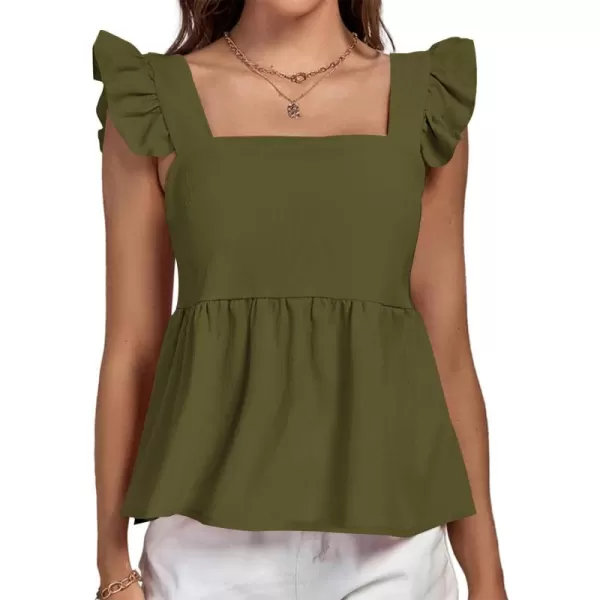 LYANER Women's Ruffle Strap Sleeveless Square Neck Summer Tank Top Peplum Blouse