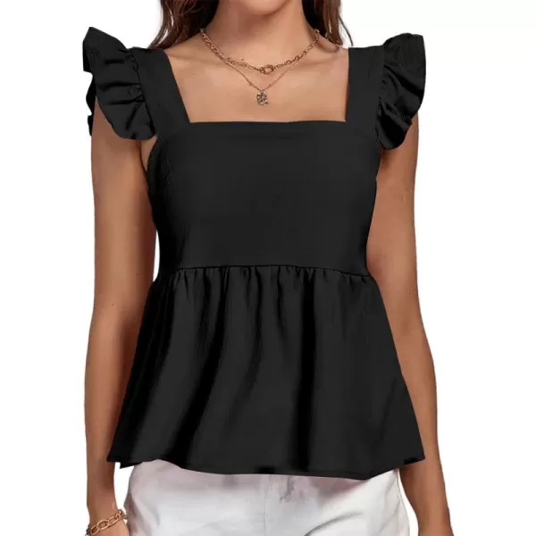 LYANER Women's Ruffle Strap Sleeveless Square Neck Summer Tank Top Peplum Blouse