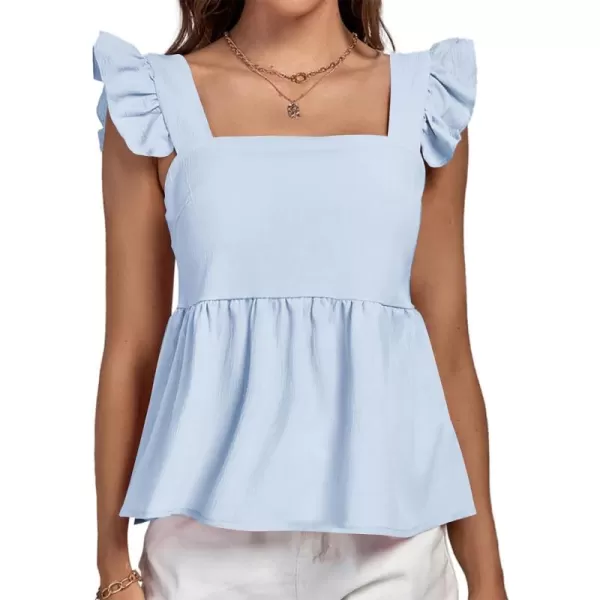 LYANER Women's Ruffle Strap Sleeveless Square Neck Summer Tank Top Peplum Blouse