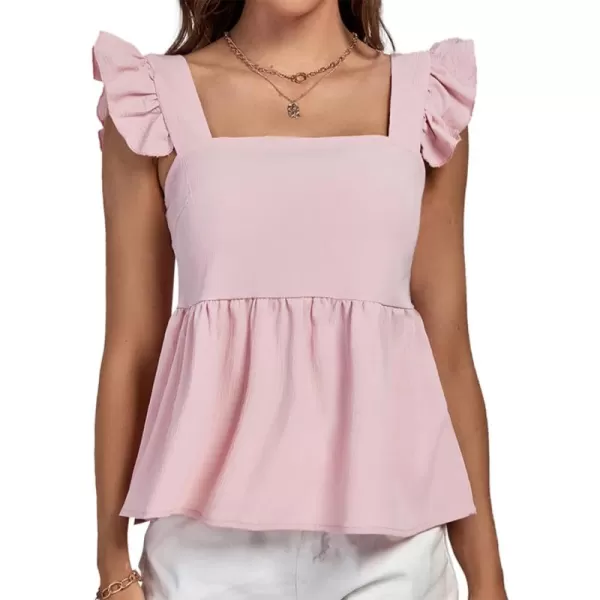 LYANER Women's Ruffle Strap Sleeveless Square Neck Summer Tank Top Peplum Blouse