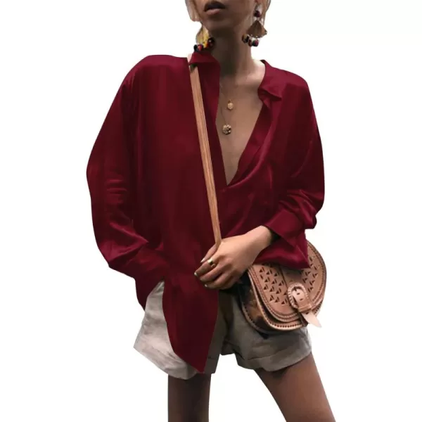LYANER Women's Satin Collar Neck Button Down Long Sleeve Blouse Shirt Tunic Top