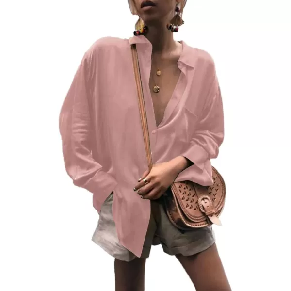 LYANER Women's Satin Collar Neck Button Down Long Sleeve Blouse Shirt Tunic Top