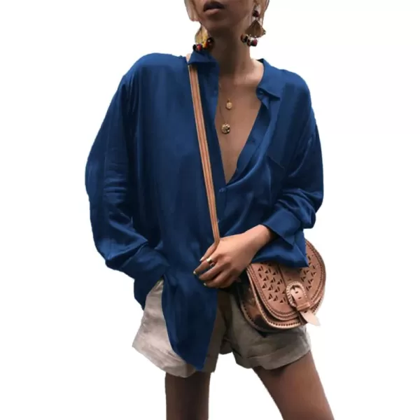 LYANER Women's Satin Collar Neck Button Down Long Sleeve Blouse Shirt Tunic Top
