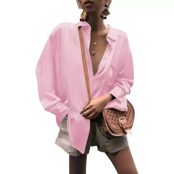 LYANER Women's Satin Collar Neck Button Down Long Sleeve Blouse Shirt Tunic Top
