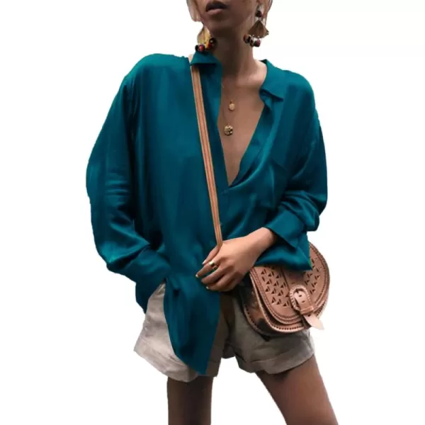 LYANER Women's Satin Collar Neck Button Down Long Sleeve Blouse Shirt Tunic Top