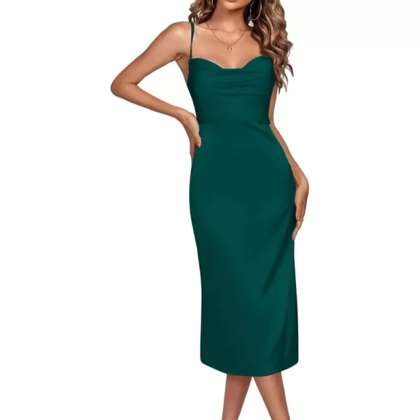 LYANER Women's Satin Cowl Neck Spaghetti Straps Sexy Cocktail Midi Dresses