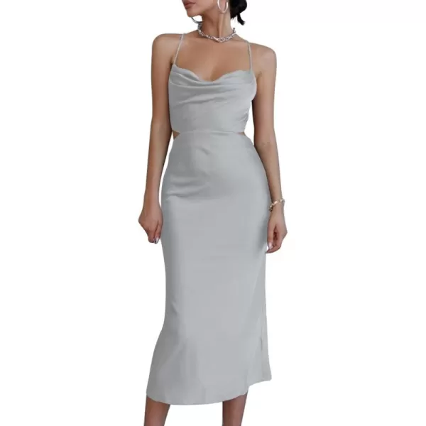 LYANER Women's Satin Cowl Neck Straps Slip Sexy Cut Out Cocktail Midi Dress