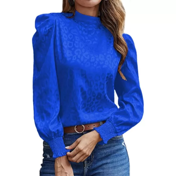 LYANER Women's Satin Mock Neck Puff Long Sleeve Keyhole Work Blouse Top