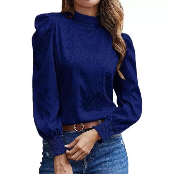 LYANER Women's Satin Mock Neck Puff Long Sleeve Keyhole Work Blouse Top