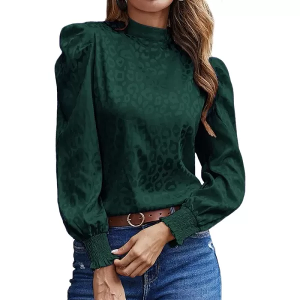 LYANER Women's Satin Mock Neck Puff Long Sleeve Keyhole Work Blouse Top