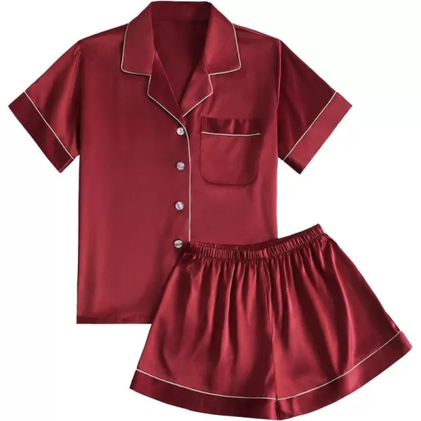 LYANER Women's Satin Pajamas Set Short Sleeve Button Shirt Silky Sleepwear With Shorts Set PJ