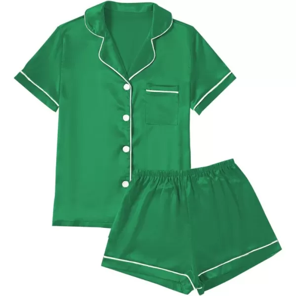 LYANER Women's Satin Pajamas Set Short Sleeve Button Shirt Silky Sleepwear With Shorts Set PJ