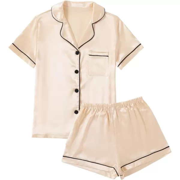 LYANER Women's Satin Pajamas Set Short Sleeve Button Shirt Silky Sleepwear With Shorts Set PJ