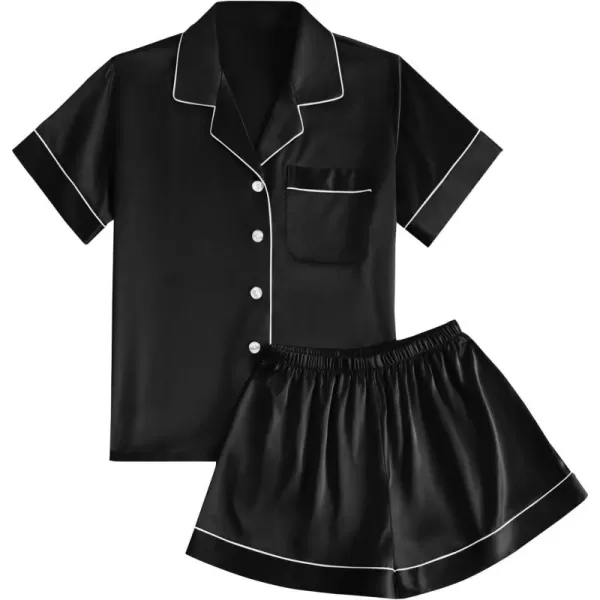 LYANER Women's Satin Pajamas Set Short Sleeve Button Shirt Silky Sleepwear With Shorts Set PJ