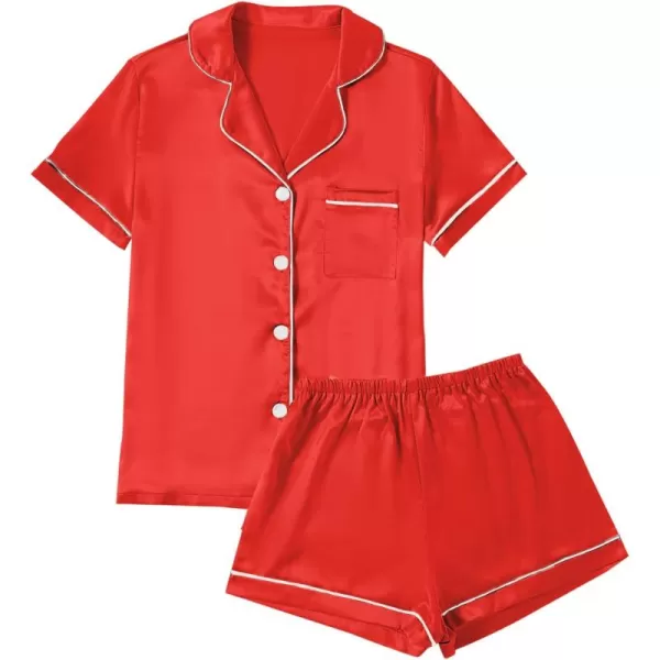 LYANER Women's Satin Pajamas Set Short Sleeve Button Shirt Silky Sleepwear With Shorts Set PJ