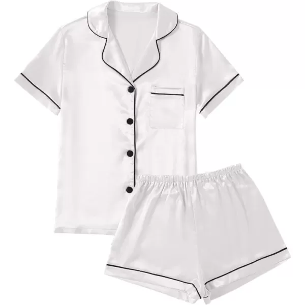 LYANER Women's Satin Pajamas Set Short Sleeve Button Shirt Silky Sleepwear With Shorts Set PJ