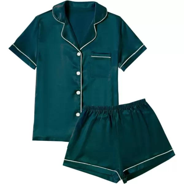 LYANER Women's Satin Pajamas Set Short Sleeve Button Shirt Silky Sleepwear With Shorts Set PJ