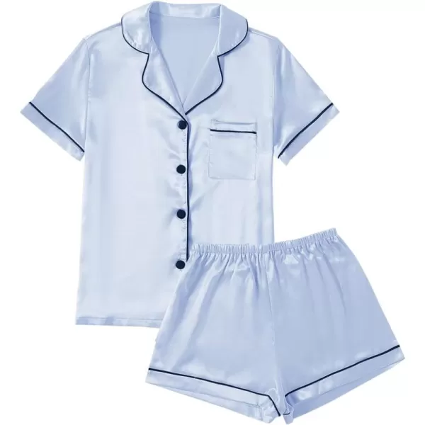 LYANER Women's Satin Pajamas Set Short Sleeve Button Shirt Silky Sleepwear With Shorts Set PJ