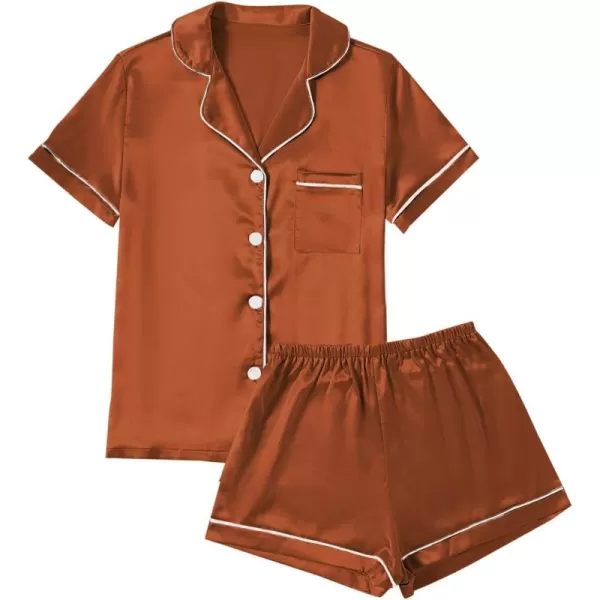 LYANER Women's Satin Pajamas Set Short Sleeve Button Shirt Silky Sleepwear With Shorts Set PJ