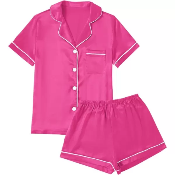 LYANER Women's Satin Pajamas Set Short Sleeve Button Shirt Silky Sleepwear With Shorts Set PJ