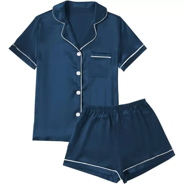 LYANER Women's Satin Pajamas Set Short Sleeve Button Shirt Silky Sleepwear With Shorts Set PJ