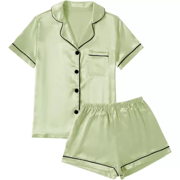 LYANER Women's Satin Pajamas Set Short Sleeve Button Shirt Silky Sleepwear With Shorts Set PJ