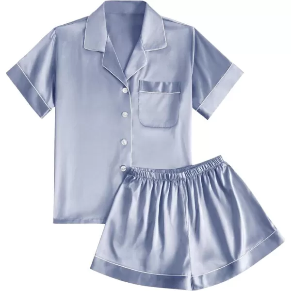 LYANER Women's Satin Pajamas Set Short Sleeve Button Shirt Silky Sleepwear With Shorts Set PJ