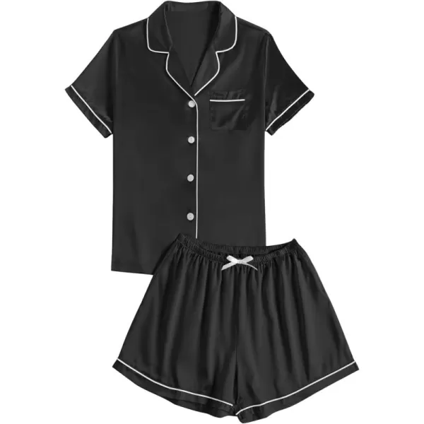 LYANER Women's Satin Pajamas Sets Short Sleeve Button Shirt Silky Sleepwear With Shorts PJs