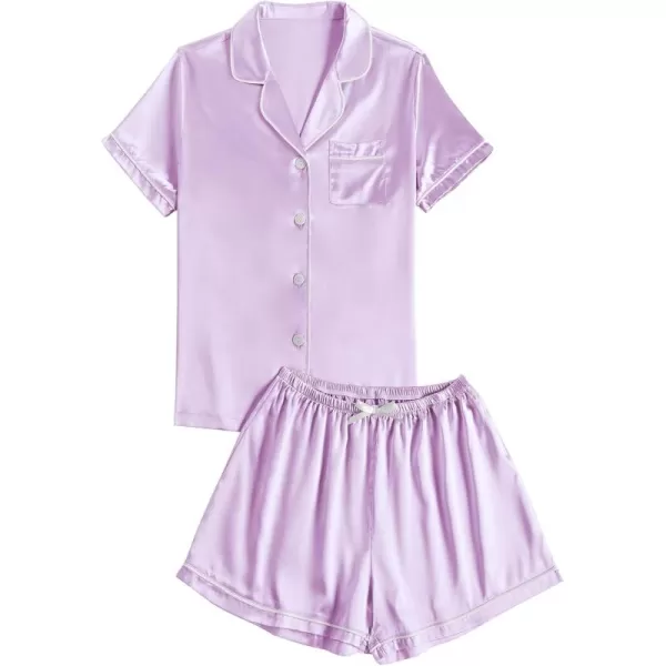 LYANER Women's Satin Pajamas Sets Short Sleeve Button Shirt Silky Sleepwear With Shorts PJs
