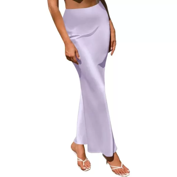 LYANER Women's Satin Silk High Waist Pleated Flared Bodycon Maxi Skirt