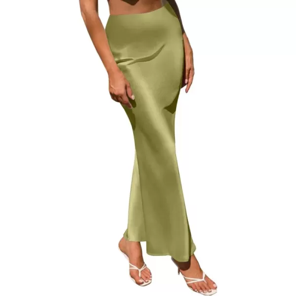 LYANER Women's Satin Silk High Waist Pleated Flared Bodycon Maxi Skirt