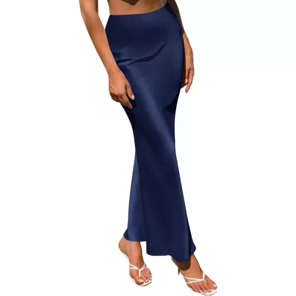 LYANER Women's Satin Silk High Waist Pleated Flared Bodycon Maxi Skirt