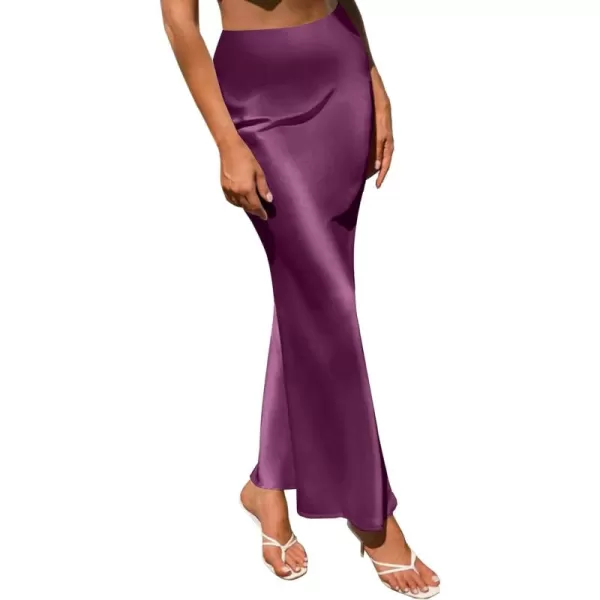 LYANER Women's Satin Silk High Waist Pleated Flared Bodycon Maxi Skirt