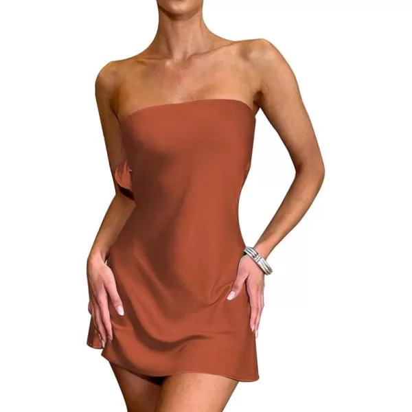 LYANER Women's Satin Silk Hollow Out Back Strapless Tube Bodycon Club Mini Dress