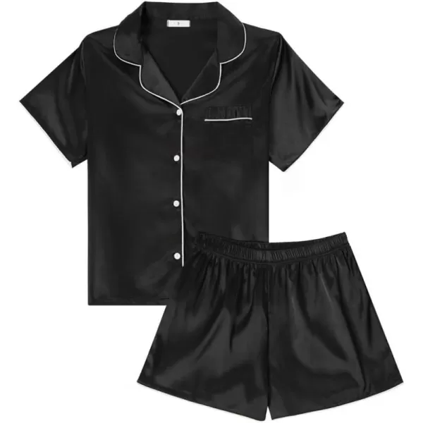 LYANER Women's Satin Silk Pajamas Short Sleeve Button Shirt with Shorts Set PJ Sleepwear