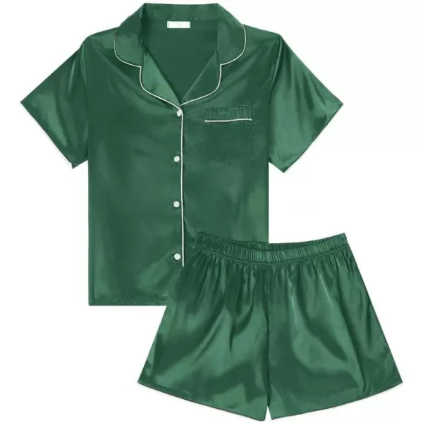 LYANER Women's Satin Silk Pajamas Short Sleeve Button Shirt with Shorts Set PJ Sleepwear