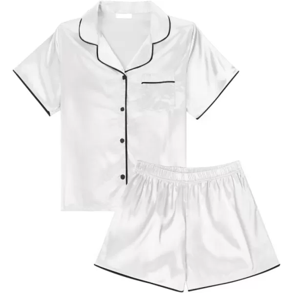 LYANER Women's Satin Silk Pajamas Short Sleeve Button Shirt with Shorts Set PJ Sleepwear
