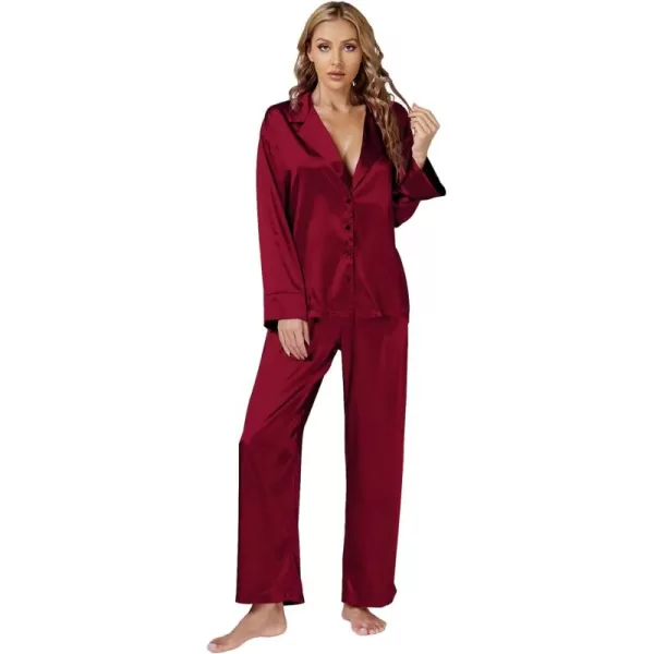 LYANER Women's Satin Silky Pajama Set Long Sleeeve Top With Long Pants Set PJ Loungewear