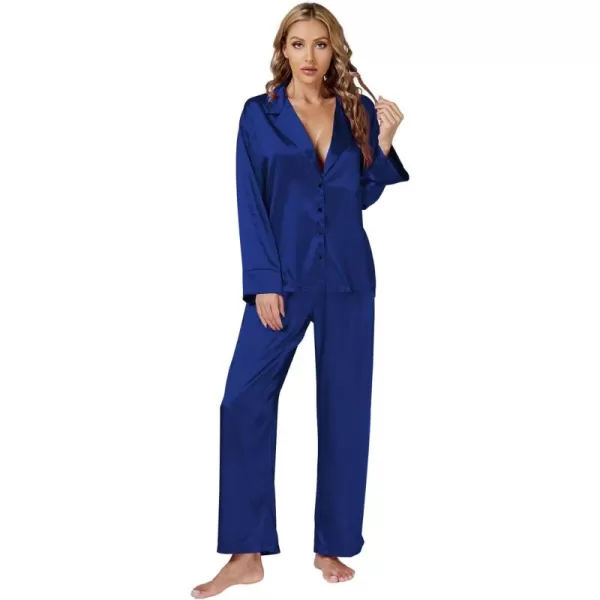LYANER Women's Satin Silky Pajama Set Long Sleeeve Top With Long Pants Set PJ Loungewear