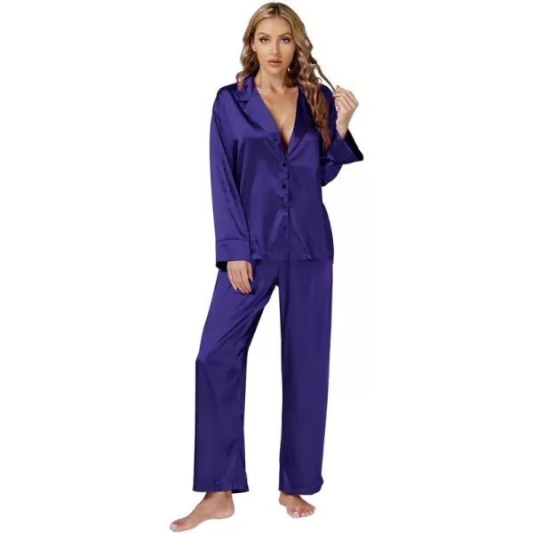 LYANER Women's Satin Silky Pajama Set Long Sleeeve Top With Long Pants Set PJ Loungewear