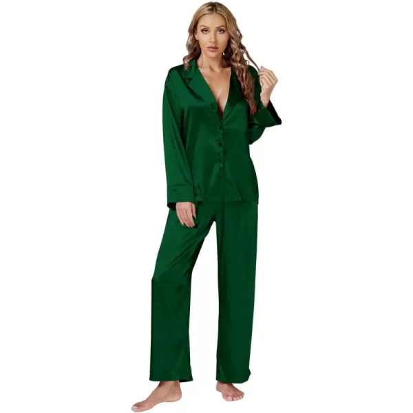 LYANER Women's Satin Silky Pajama Set Long Sleeeve Top With Long Pants Set PJ Loungewear