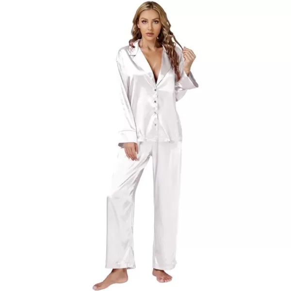 LYANER Women's Satin Silky Pajama Set Long Sleeeve Top With Long Pants Set PJ Loungewear