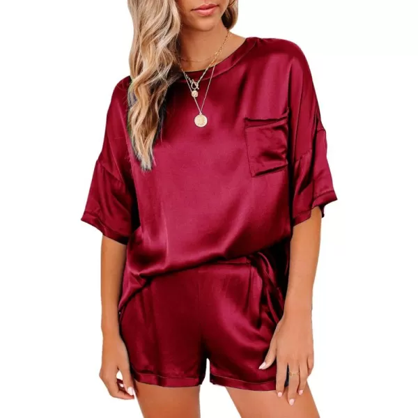 LYANER Women's Satin Silky Pajama Set Short Sleeve T-shirt With Shorts Set PJ Loungewear