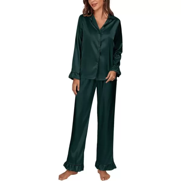LYANER Women's Satin Silky Pajamas Set Collar Long Sleeve Shirt with Long Pant Set PJS Sleepwear